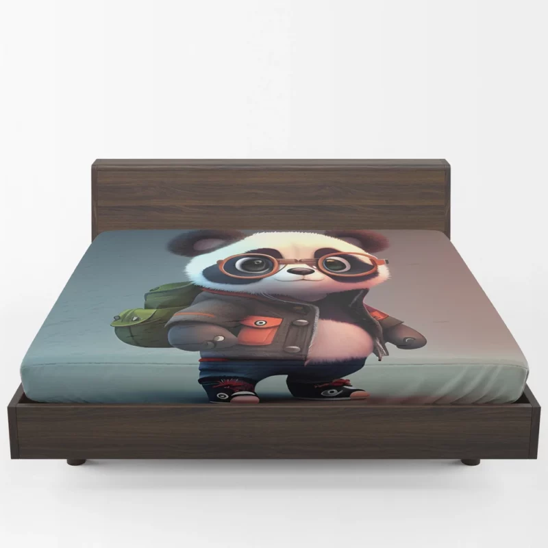 Panda With Glasses and Jacket Fitted Sheet 1