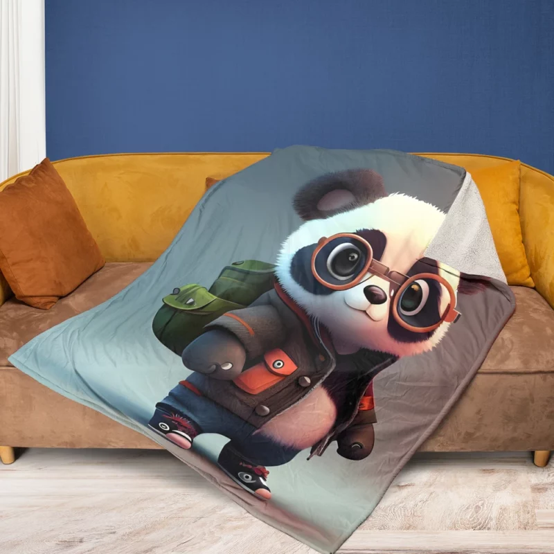 Panda With Glasses and Jacket Fleece Blanket 1