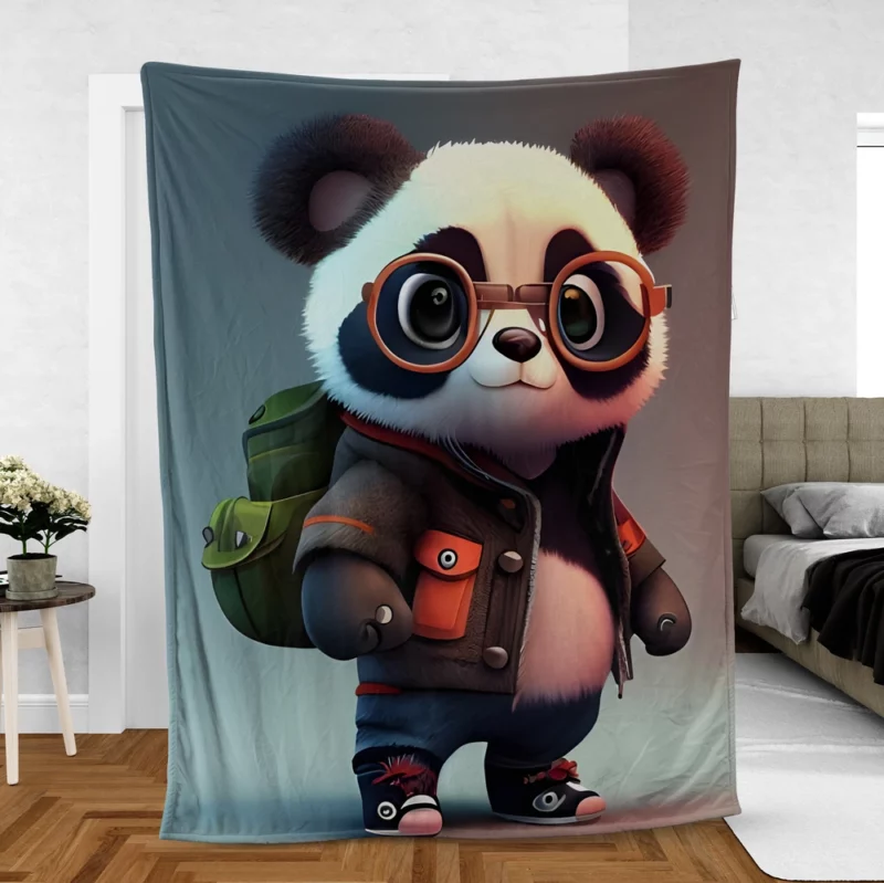 Panda With Glasses and Jacket Fleece Blanket