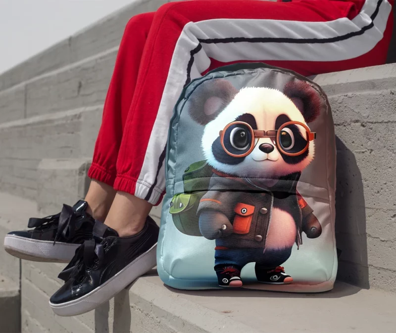 Panda With Glasses and Jacket Minimalist Backpack 1