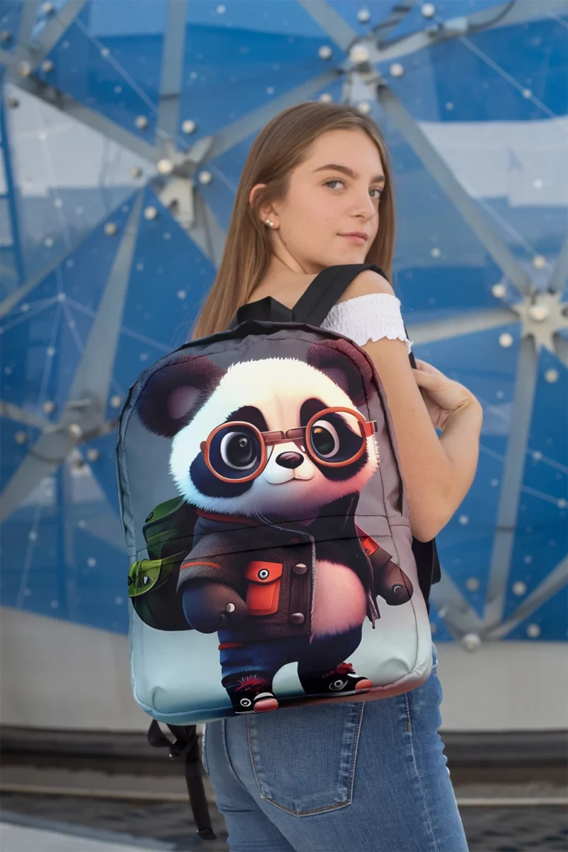Panda With Glasses and Jacket Minimalist Backpack 2