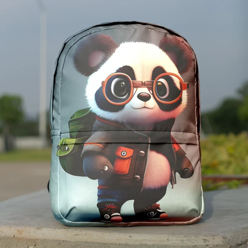 Panda With Glasses and Jacket Minimalist Backpack