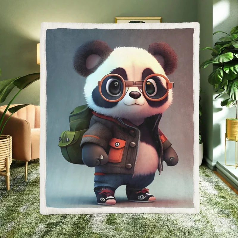 Panda With Glasses and Jacket Sherpa Fleece Blanket