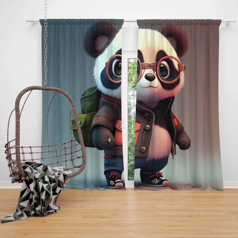 Panda With Glasses and Jacket Window Curtain