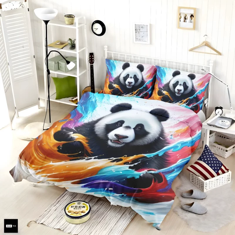 Panda and Waves Digital Art Bedding Set