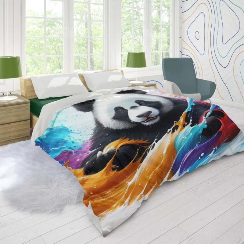 Panda and Waves Digital Art Duvet Cover