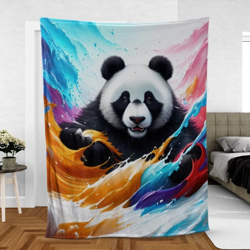 Panda and Waves Digital Art Fleece Blanket