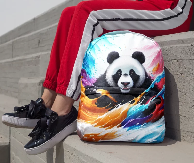 Panda and Waves Digital Art Minimalist Backpack 1