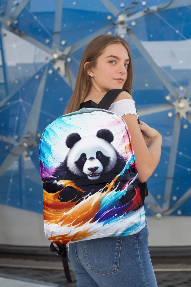 Panda and Waves Digital Art Minimalist Backpack 2