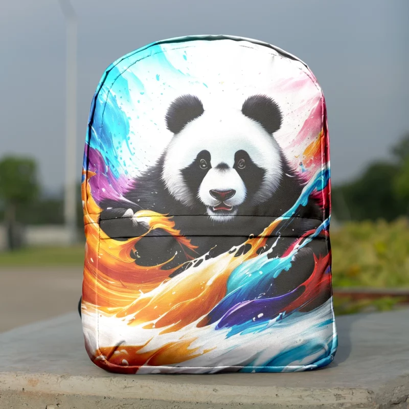 Panda and Waves Digital Art Minimalist Backpack