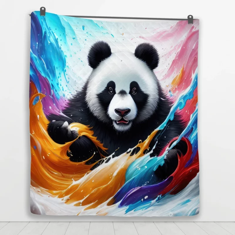 Panda and Waves Digital Art Quilt Blanket 1