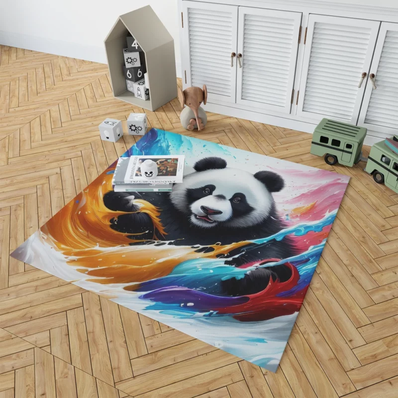 Panda and Waves Digital Art Rug 1