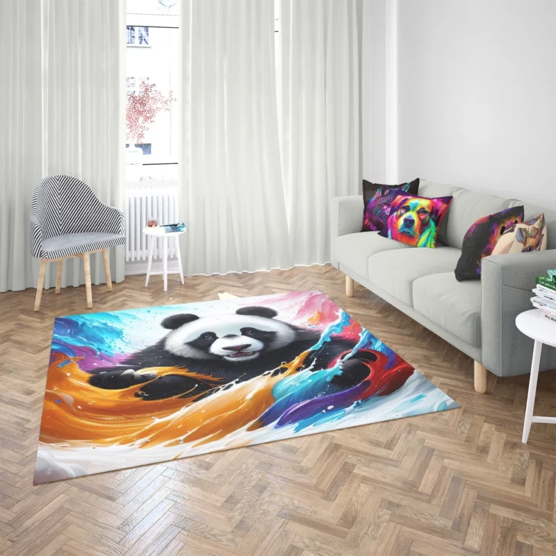 Panda and Waves Digital Art Rug 2