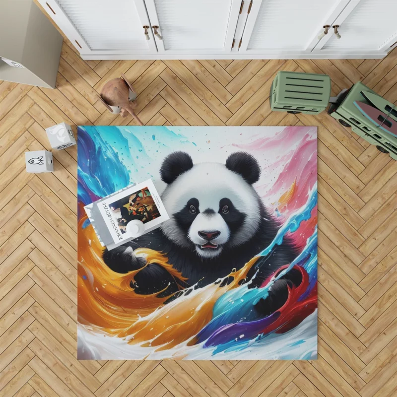 Panda and Waves Digital Art Rug