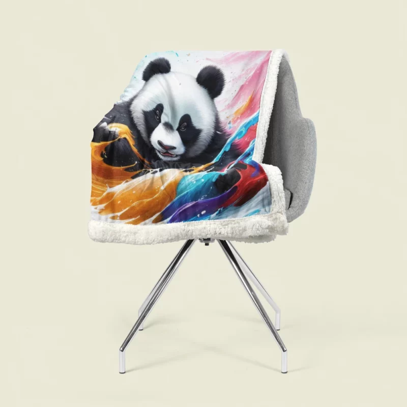 Panda and Waves Digital Art Sherpa Fleece Blanket 1