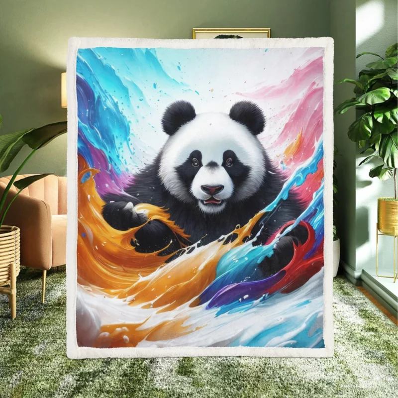 Panda and Waves Digital Art Sherpa Fleece Blanket