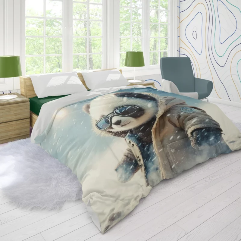 Panda in Snow Gear Duvet Cover