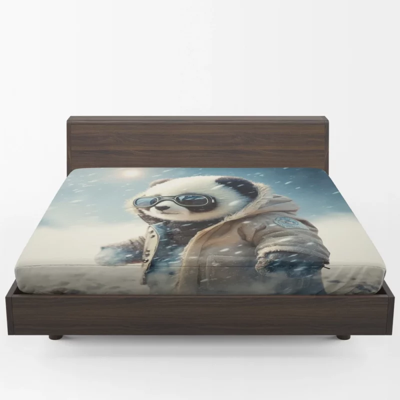 Panda in Snow Gear Fitted Sheet 1