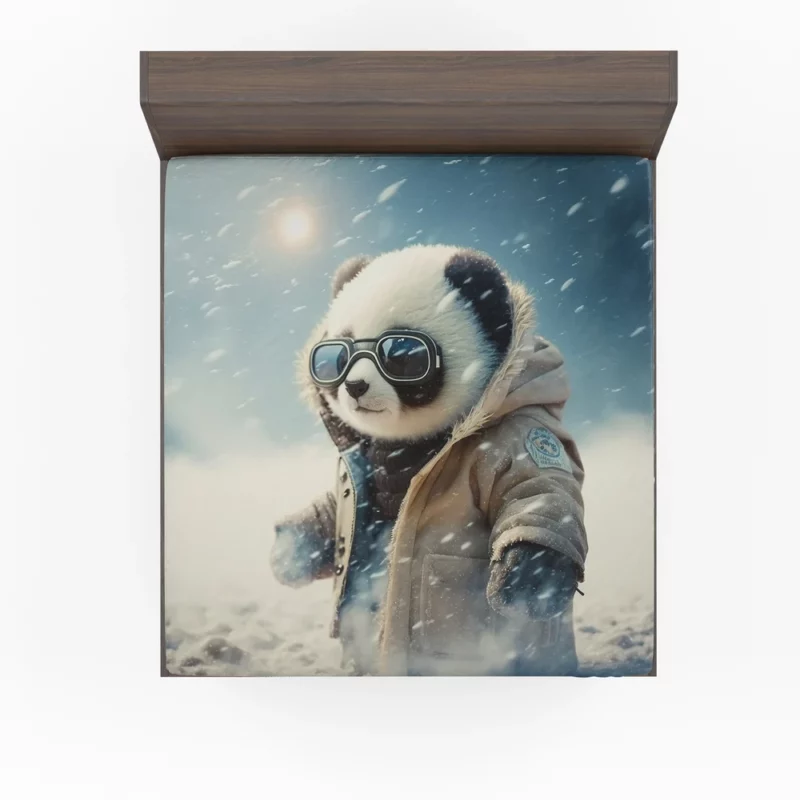 Panda in Snow Gear Fitted Sheet