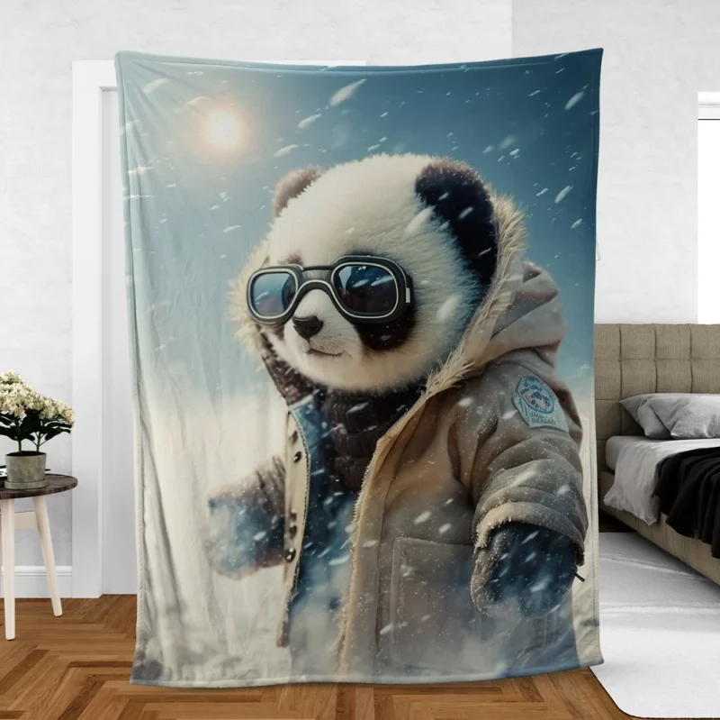 Panda in Snow Gear Fleece Blanket