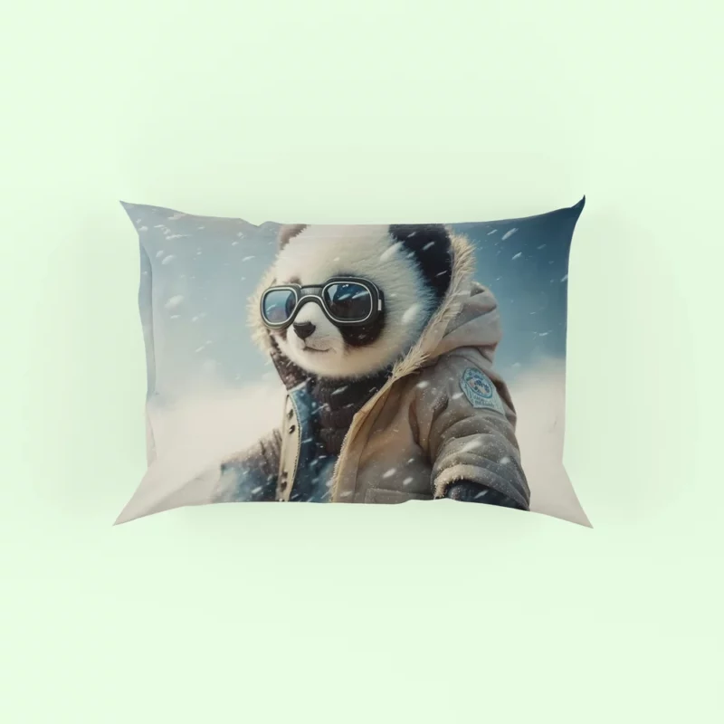 Panda in Snow Gear Pillow Case