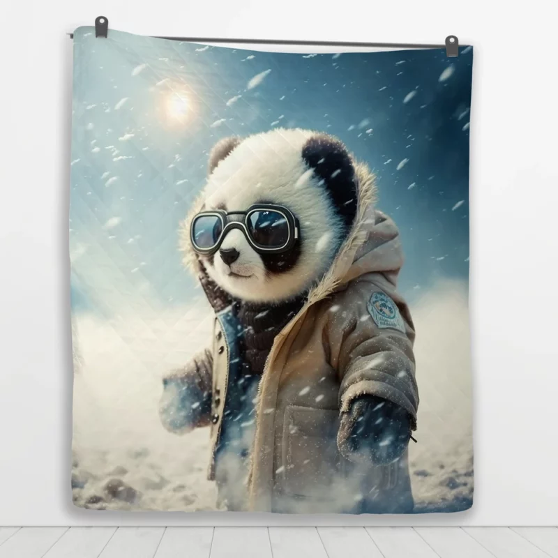 Panda in Snow Gear Quilt Blanket 1