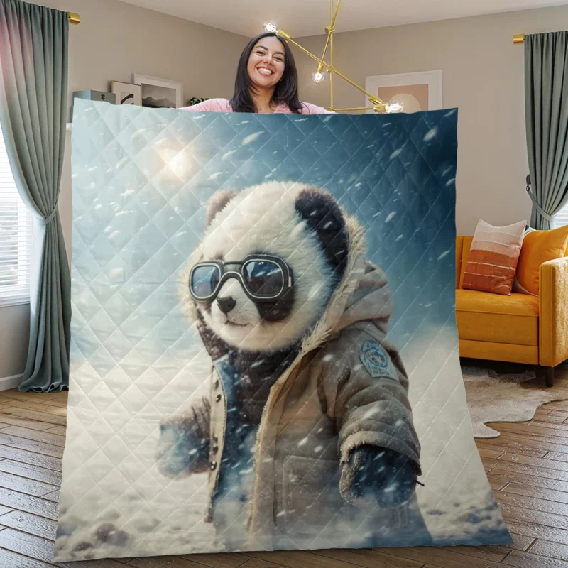 Panda in Snow Gear Quilt Blanket