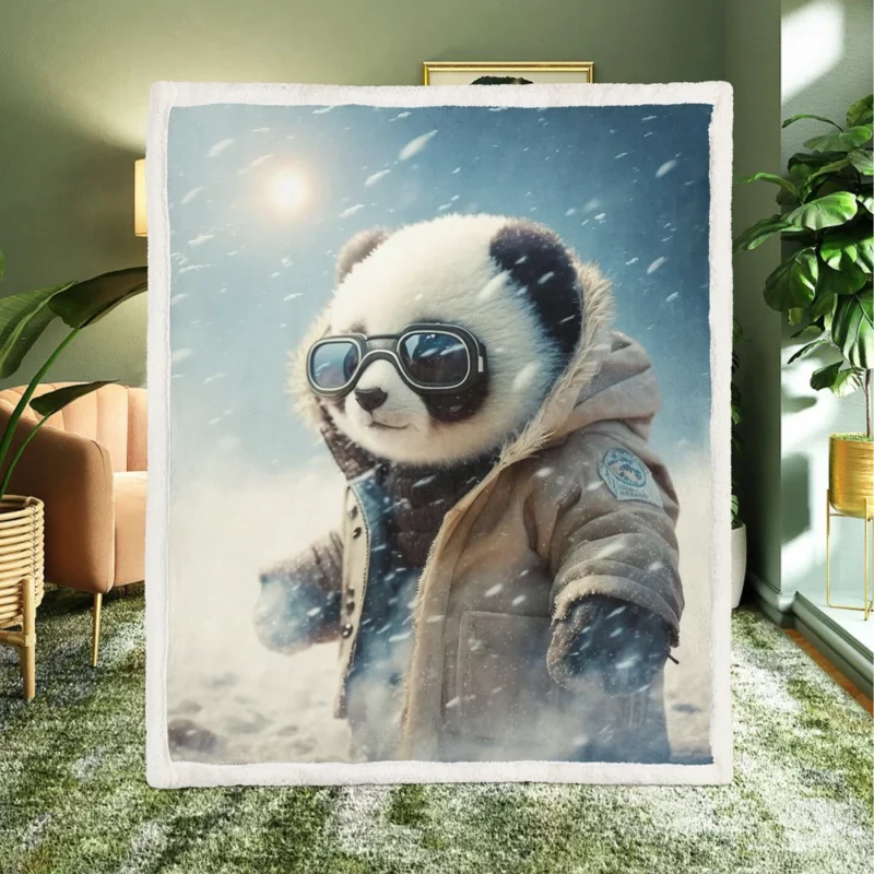 Panda in Snow Gear Sherpa Fleece Blanket