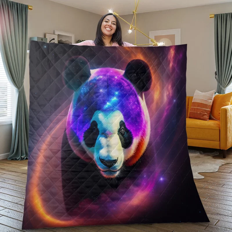 Panda in a Galaxy Quilt Blanket