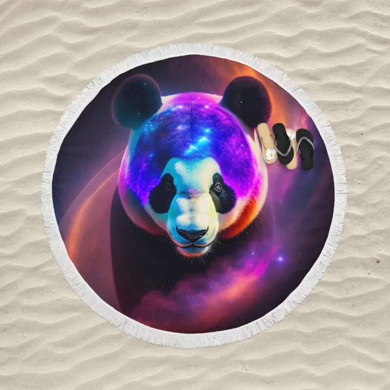 Panda in a Galaxy Round Beach Towel