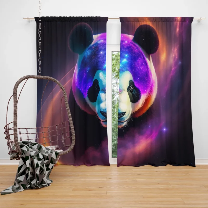 Panda in a Galaxy Window Curtain