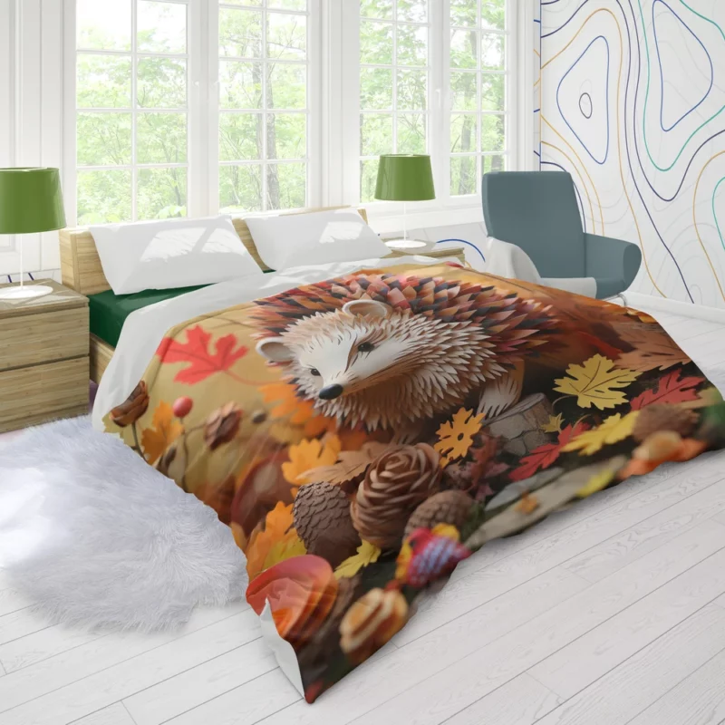 Paper Hedgehog in Leaves Duvet Cover