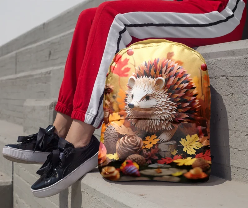 Paper Hedgehog in Leaves Minimalist Backpack 1