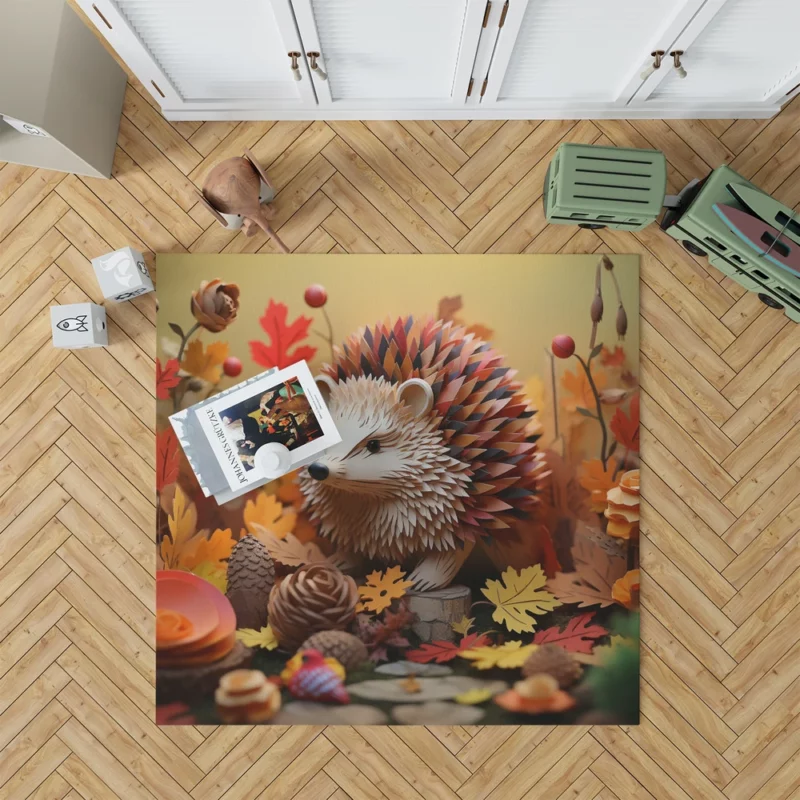 Paper Hedgehog in Leaves Rug