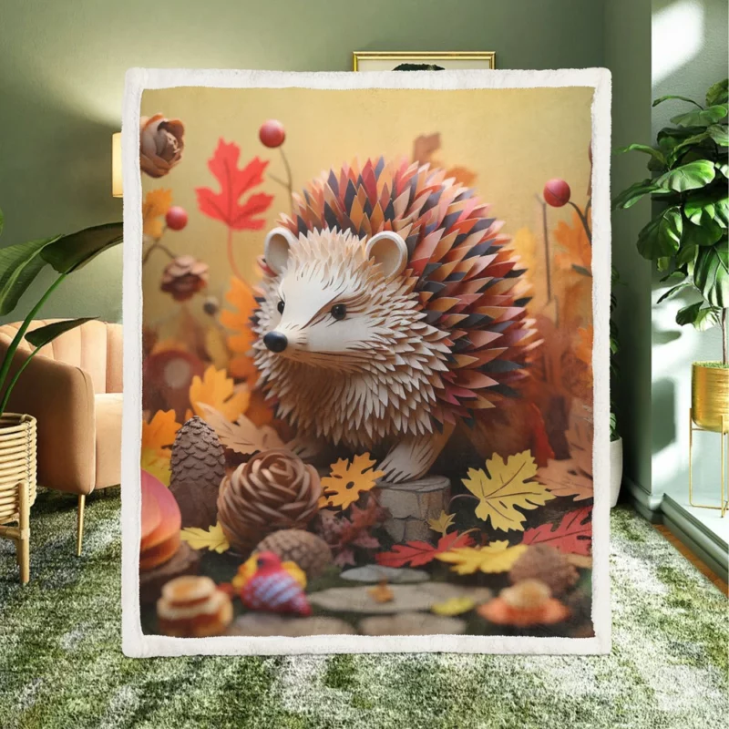 Paper Hedgehog in Leaves Sherpa Fleece Blanket