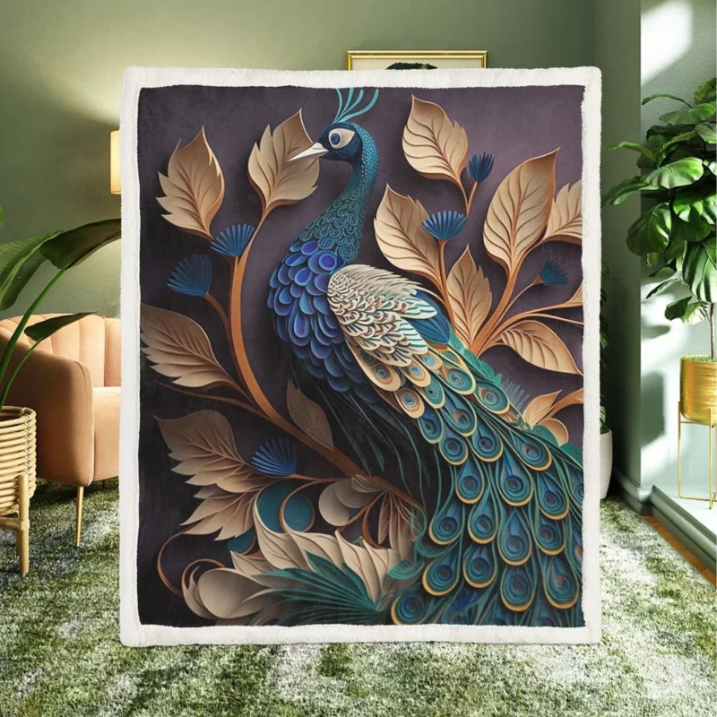 Paper Quilling Peacock Art Sherpa Fleece Blanket