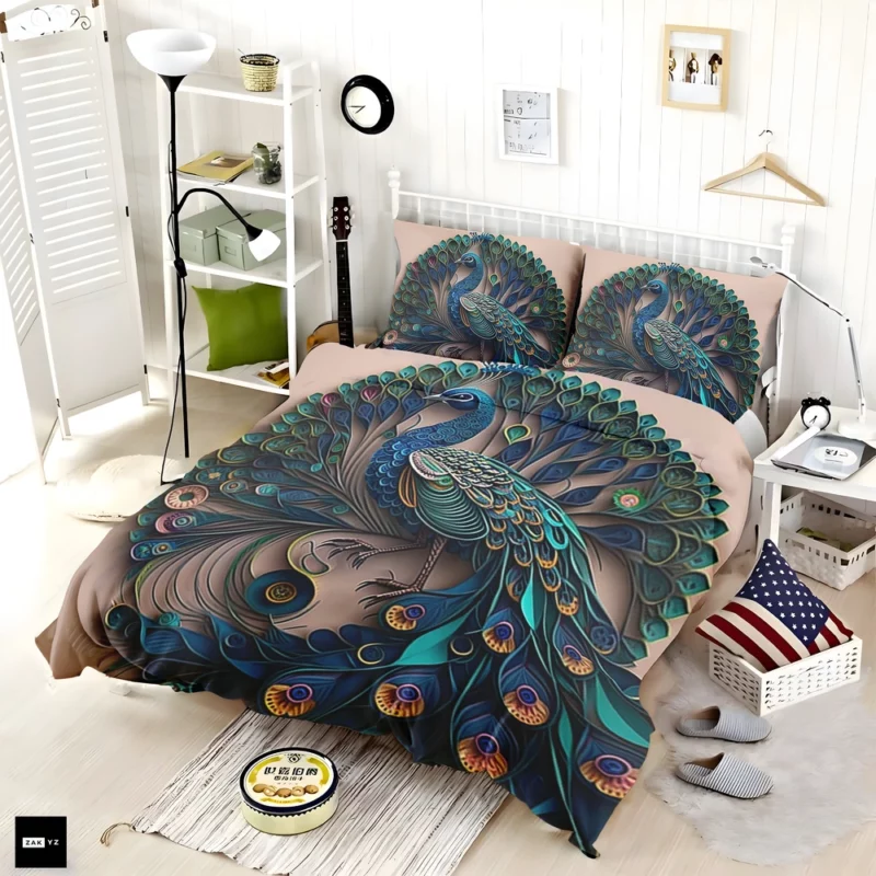 Paper Quilling Peacock Theme Bedding Set