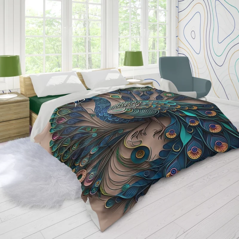 Paper Quilling Peacock Theme Duvet Cover