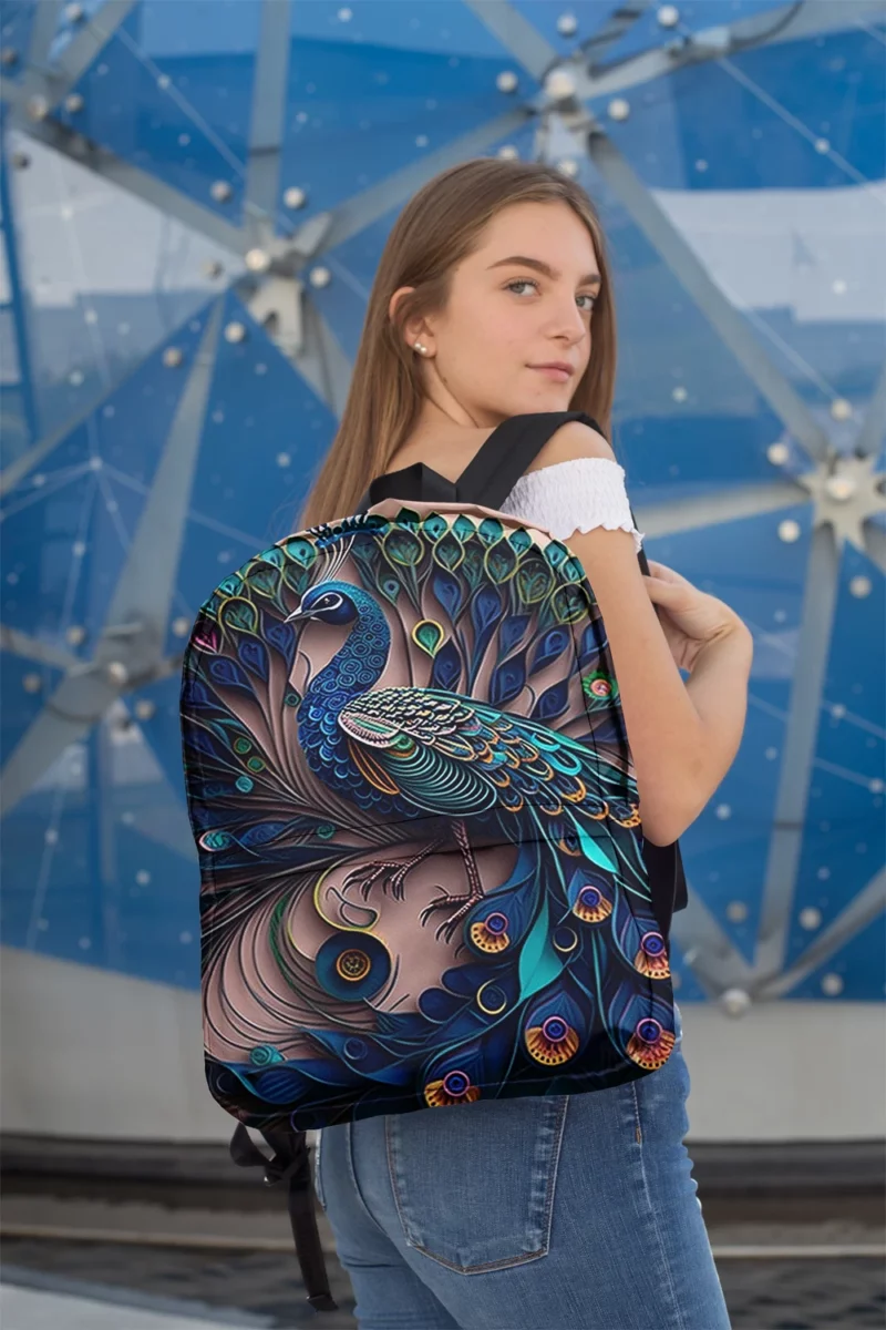 Paper Quilling Peacock Theme Minimalist Backpack 2