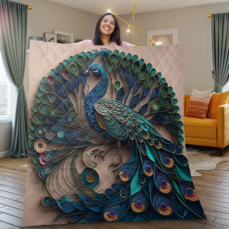 Paper Quilling Peacock Theme Quilt Blanket