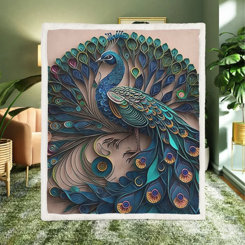 Paper Quilling Peacock Theme Sherpa Fleece Blanket