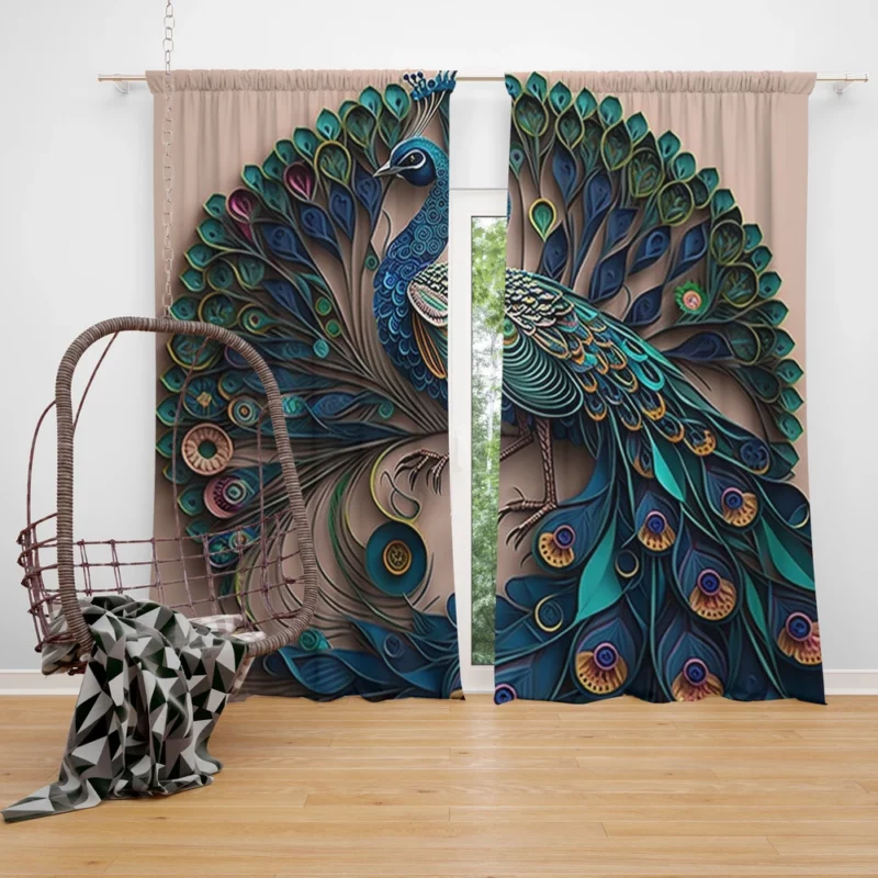 Paper Quilling Peacock Theme Window Curtain