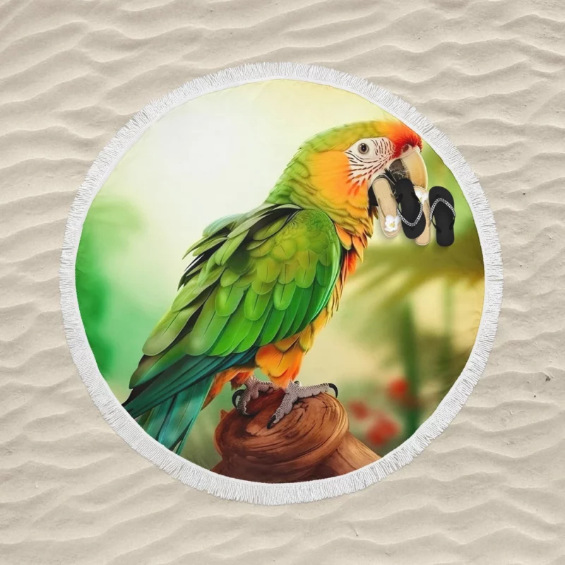 Parrot in Nature Embrace Round Beach Towel