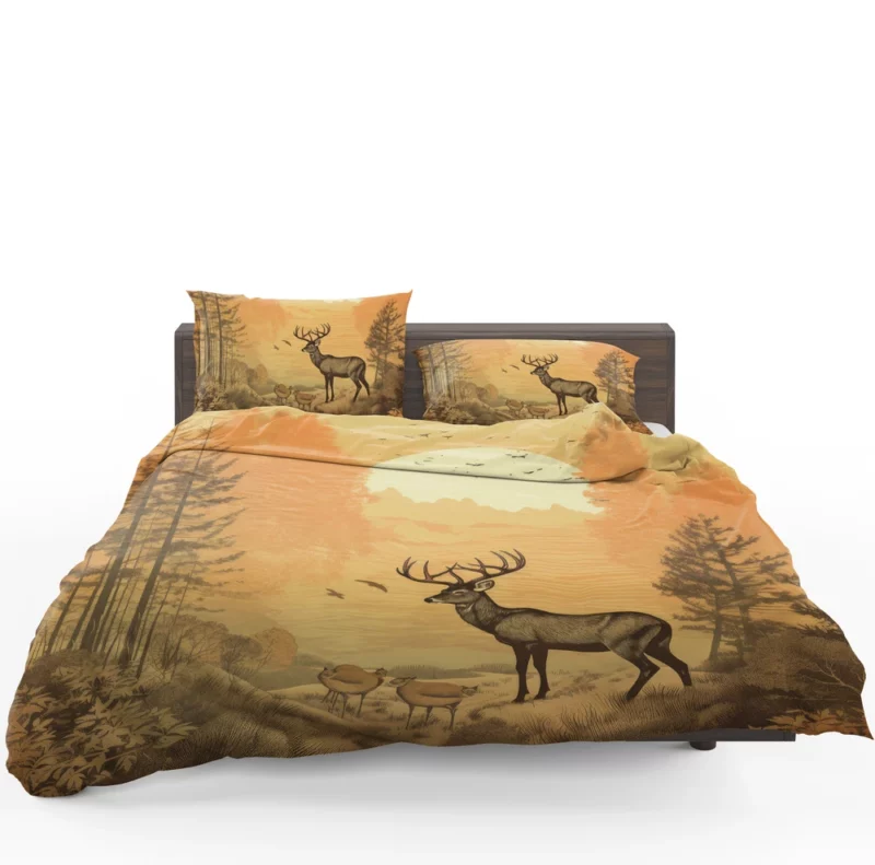 Pastoral Scene Two Deer & Ducks Bedding Set 1