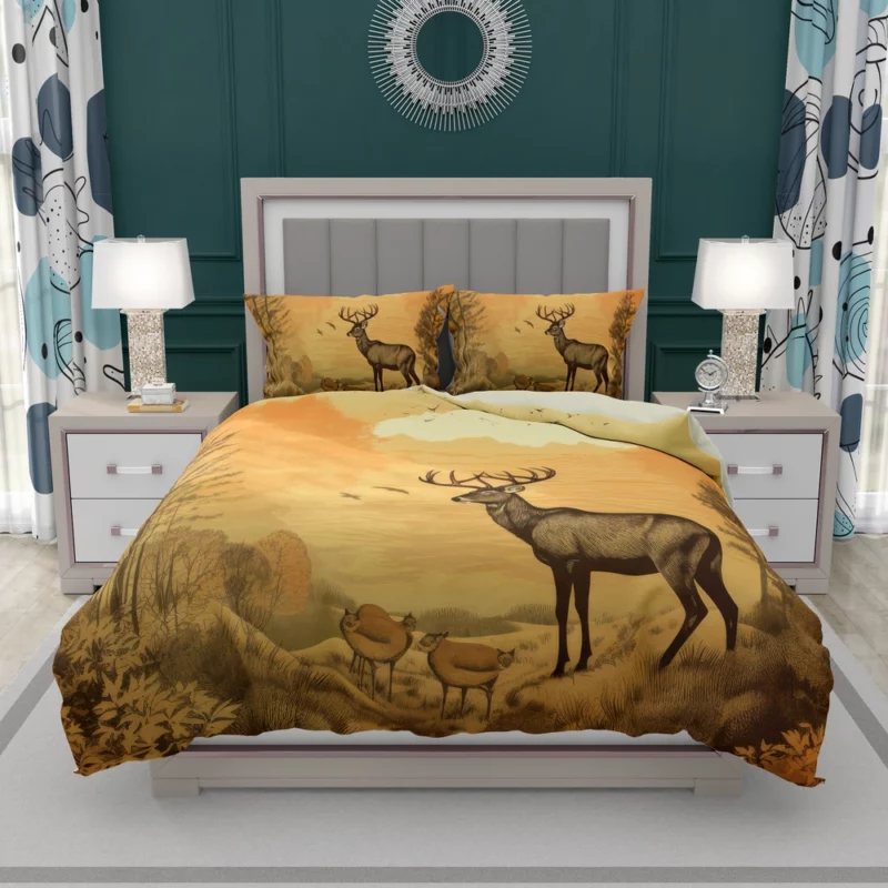 Pastoral Scene Two Deer & Ducks Bedding Set 2