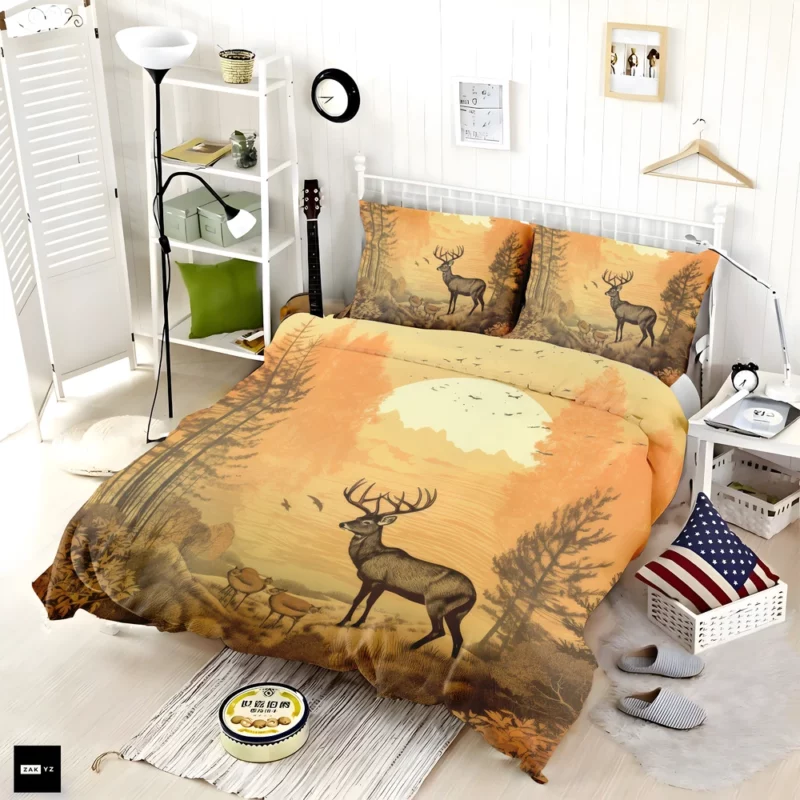 Pastoral Scene Two Deer & Ducks Bedding Set