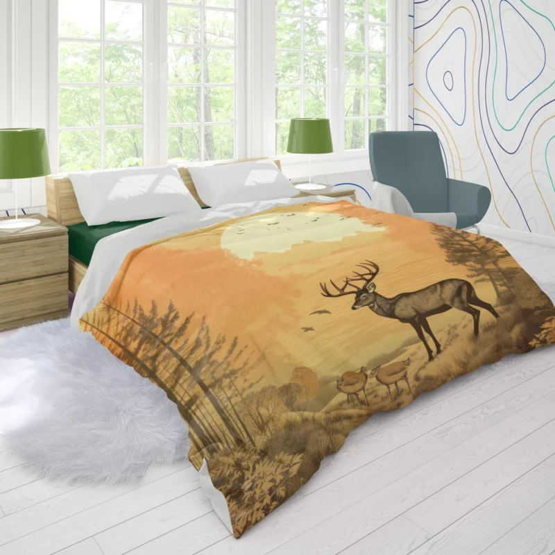 Pastoral Scene Two Deer & Ducks Duvet Cover