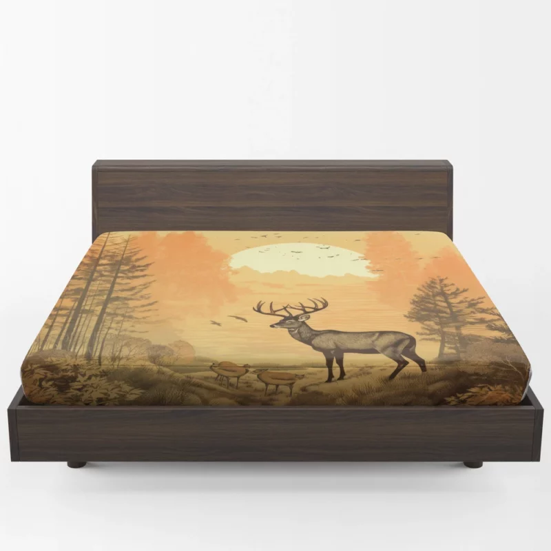 Pastoral Scene Two Deer & Ducks Fitted Sheet 1