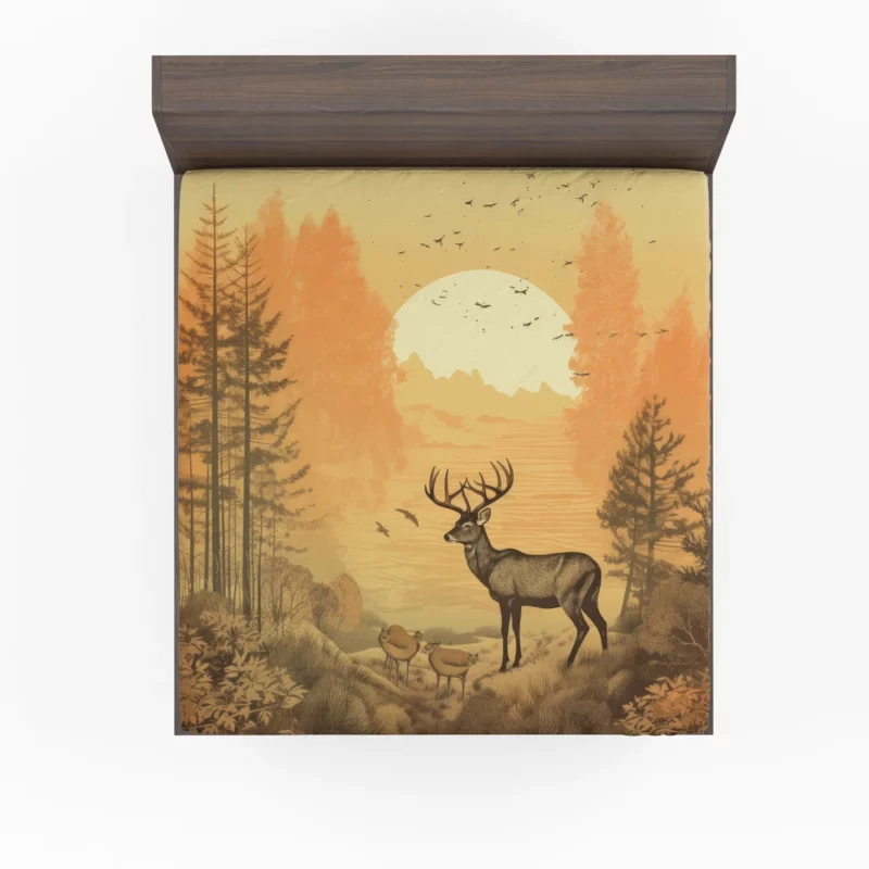 Pastoral Scene Two Deer & Ducks Fitted Sheet