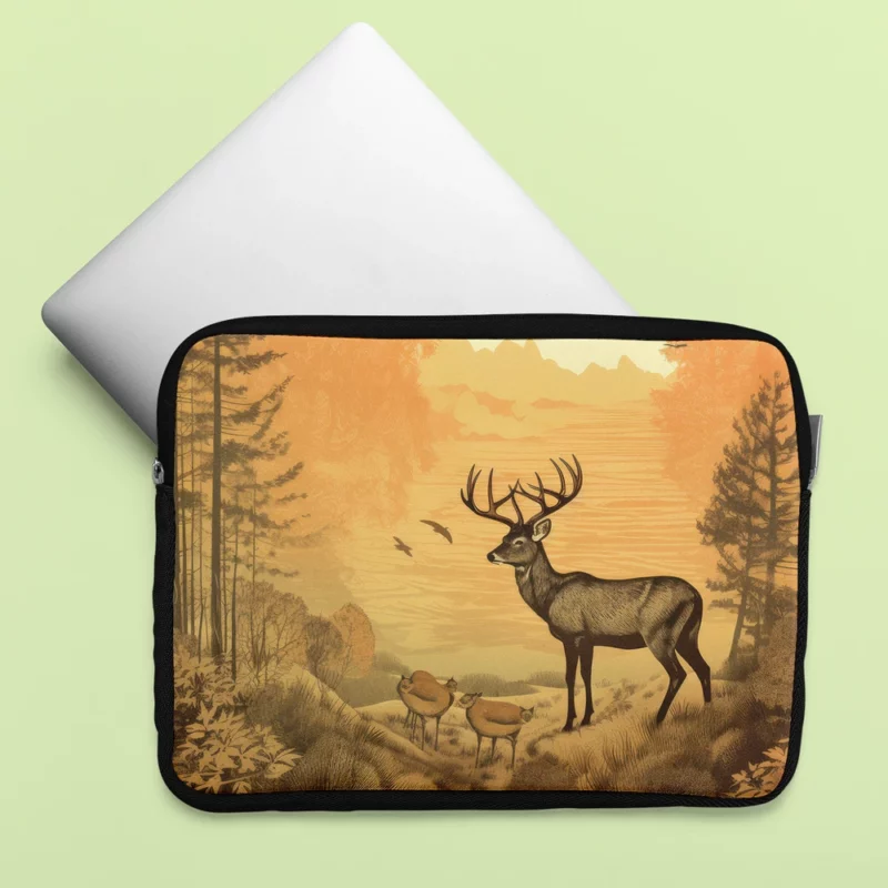 Pastoral Scene Two Deer & Ducks Laptop Sleeve